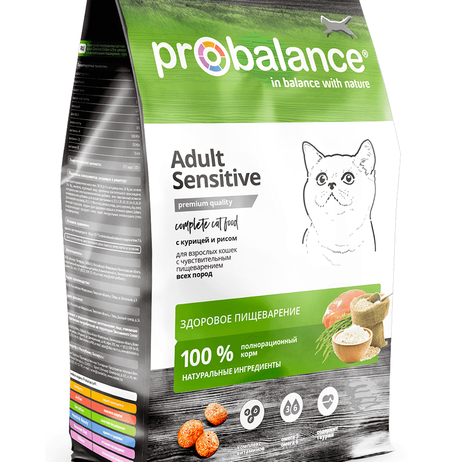 01K80828J76D6W1FAGKDXW76E3 Корм ProBalance Cat Sensitive (Курица, рис), 400гр / 1,8кг / 8кг — изображение 1