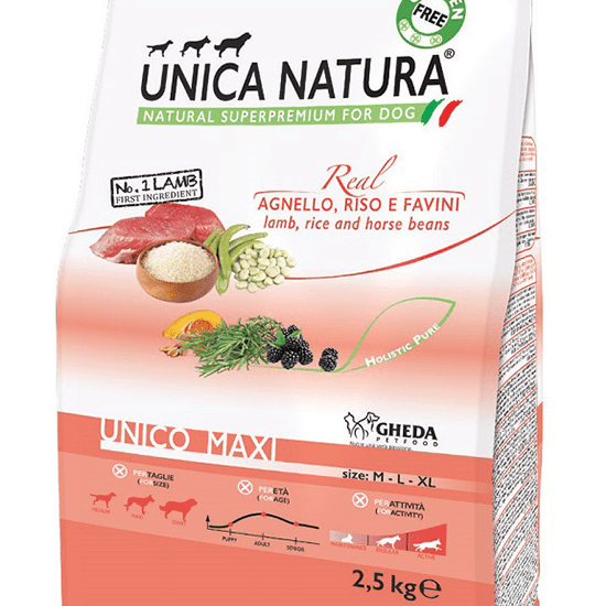 Уника макси Unica Natura Unico Maxi для собак со вкусом ягненка, риса и конских бобов, 2,5кг / 12,0кг — изображение 1