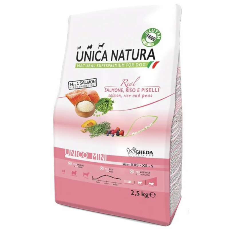 Уника мини лосось Unica Natura Unico Mini для собак со вкусом лосося, риса и гороха, 2,5кг / 7,5кг — изображение 1