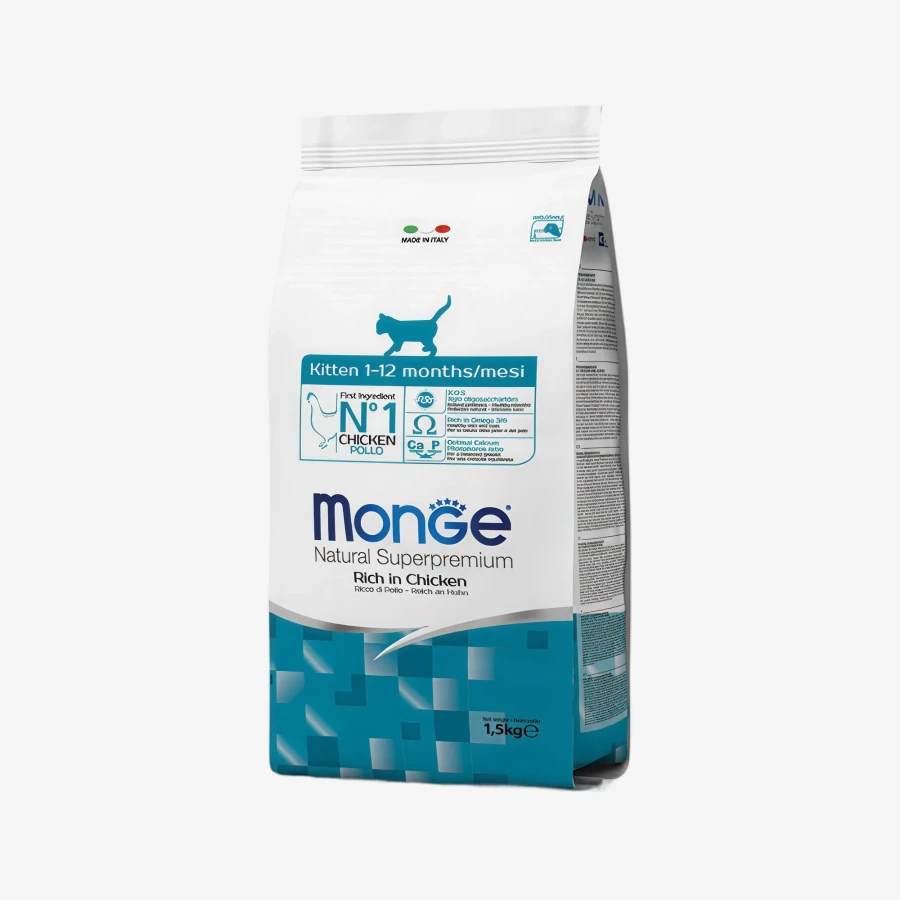 Монж котята Корм Monge Kitten для котят, со вкусом курицы, 1,5кг / 10,0кг — изображение 1