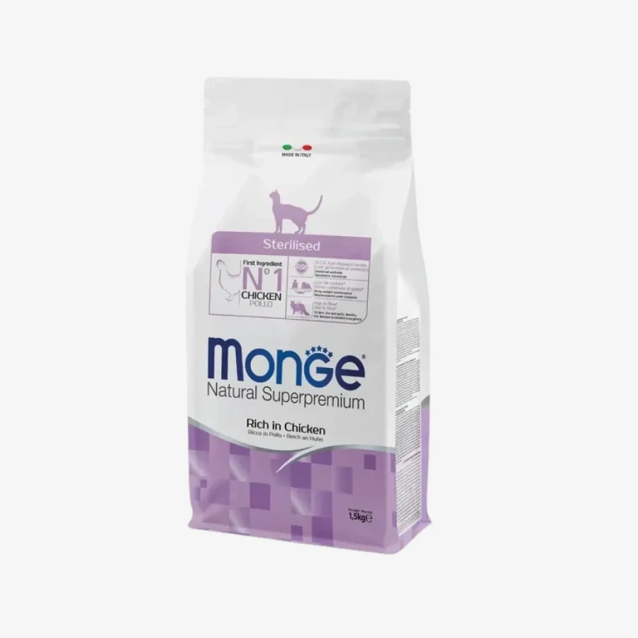 Монж с курицей Корм Monge Sterilised Cat для кошек, со вкусом курицы, 1,5кг / 10,0кг — изображение 1