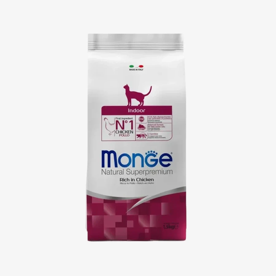 Монже домашние Корм Monge Cat Indoor для кошек, со вкусом курицы, 1,5кг / 10,0кг — изображение 1